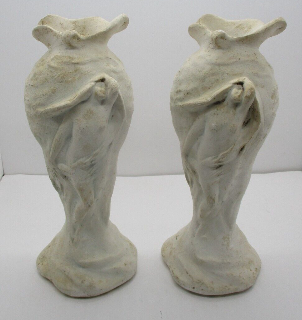 Pair of Art Deco Style Plaster Vases Marked 610
