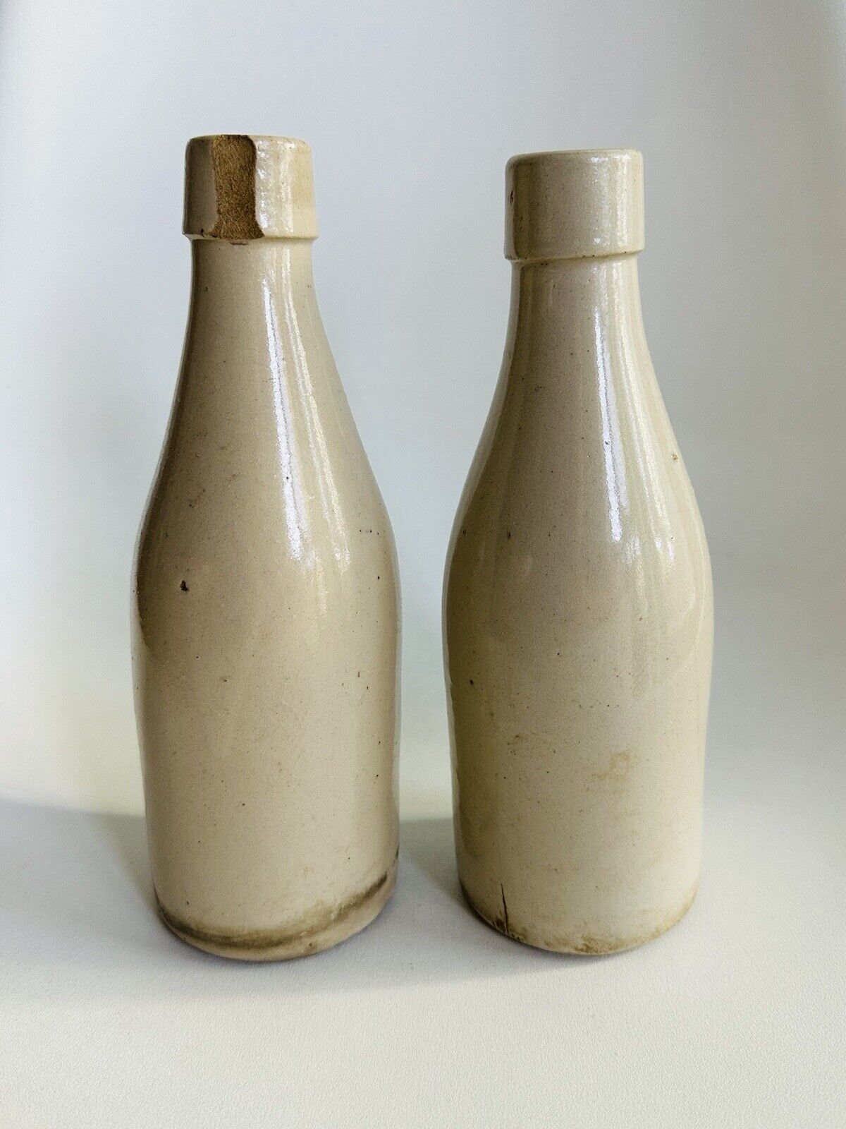 Antique Stoneware Beer Bottle Jug Vessel Pair