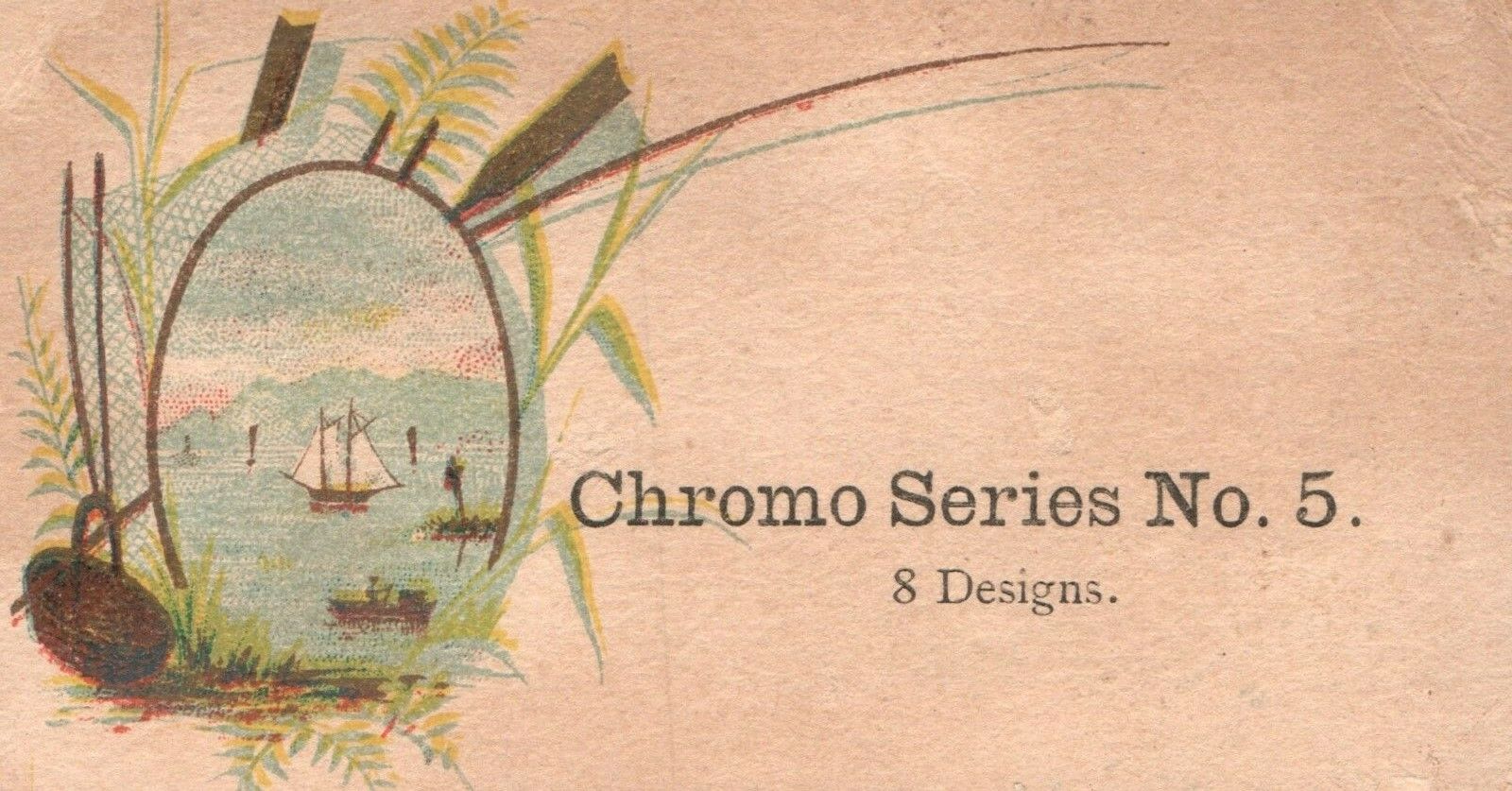 1880s-90s Sailboat on the Water Flowers Chromo Series 8 Designs Trade Card