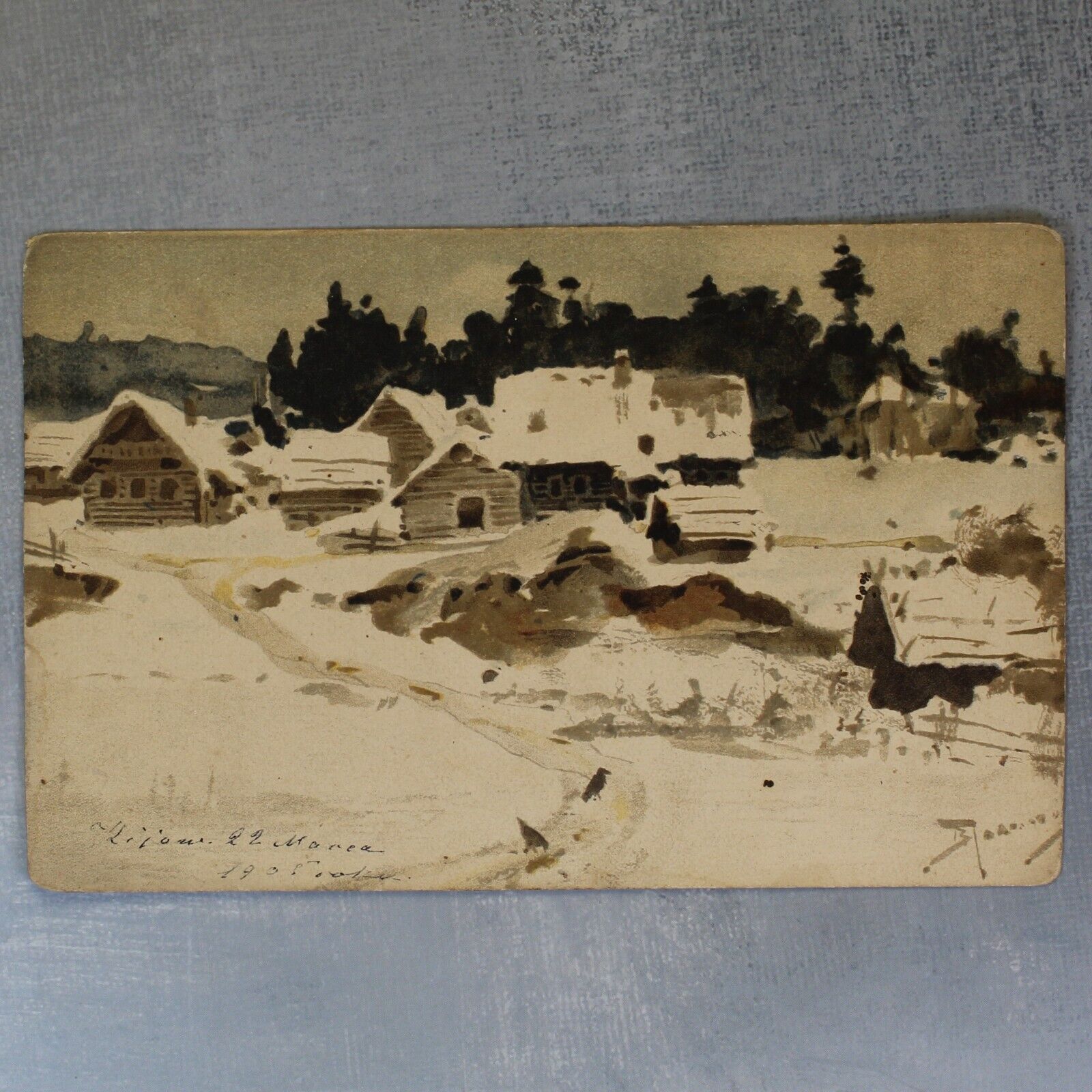 WINTER WAY Russian village. Tsarist Russia LEVENSON postcard 1904 by POLENOV❄️