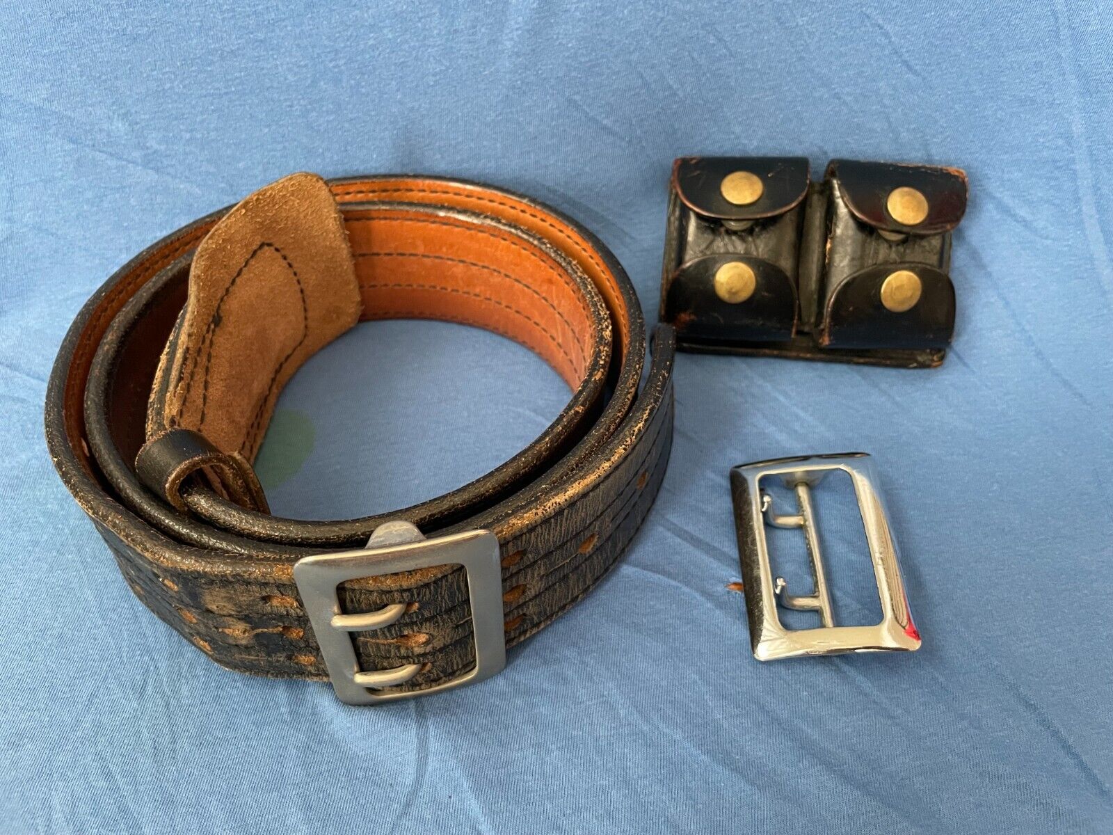 Vtg DETROIT POLICE DEPARTMENT Leather Service Belt, Buckles, Ammo Pouch Jay-Pee