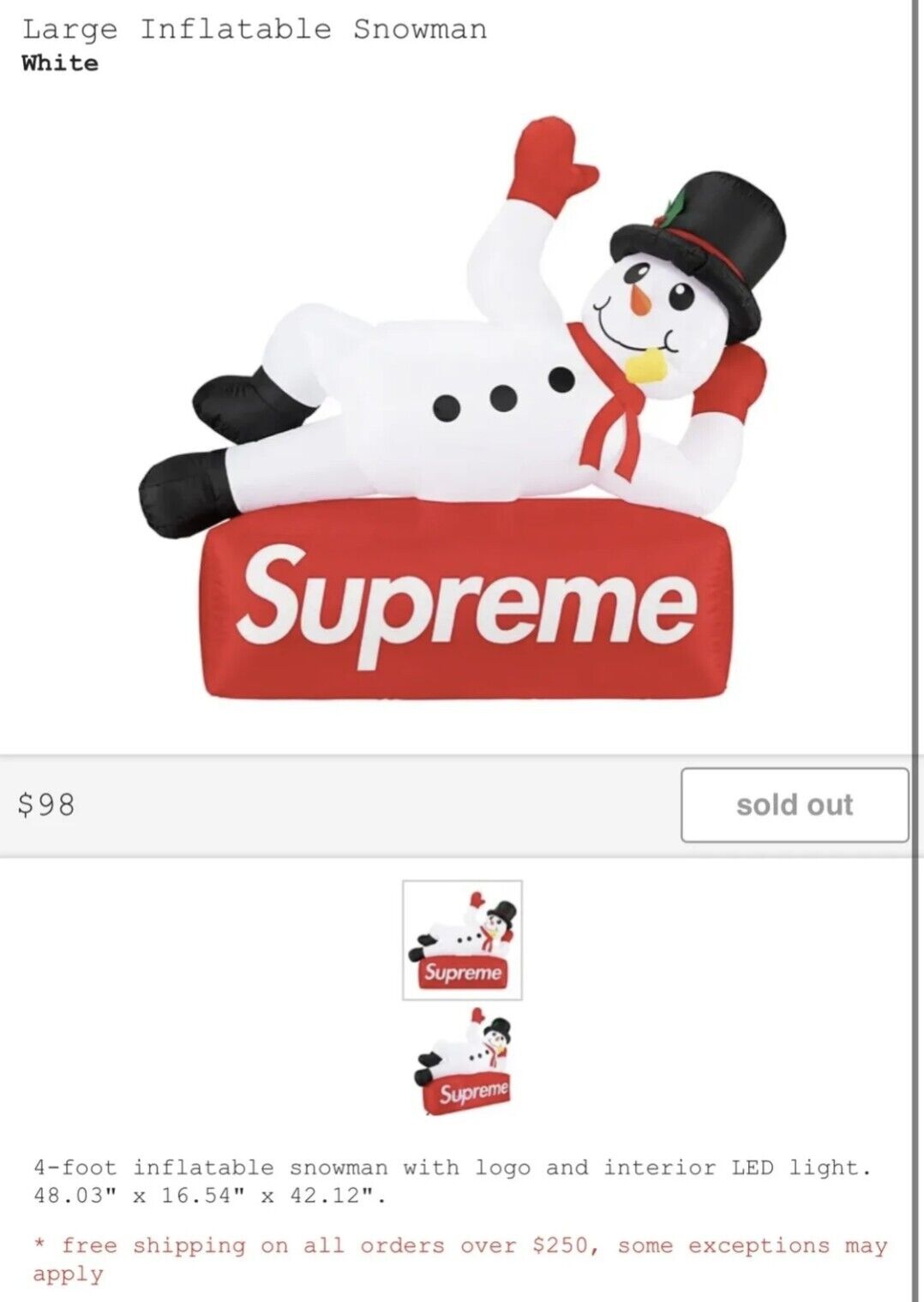 Supreme FW22’ Large Inflatable Snowman White ✅ In Hand Ready to Ship ✅