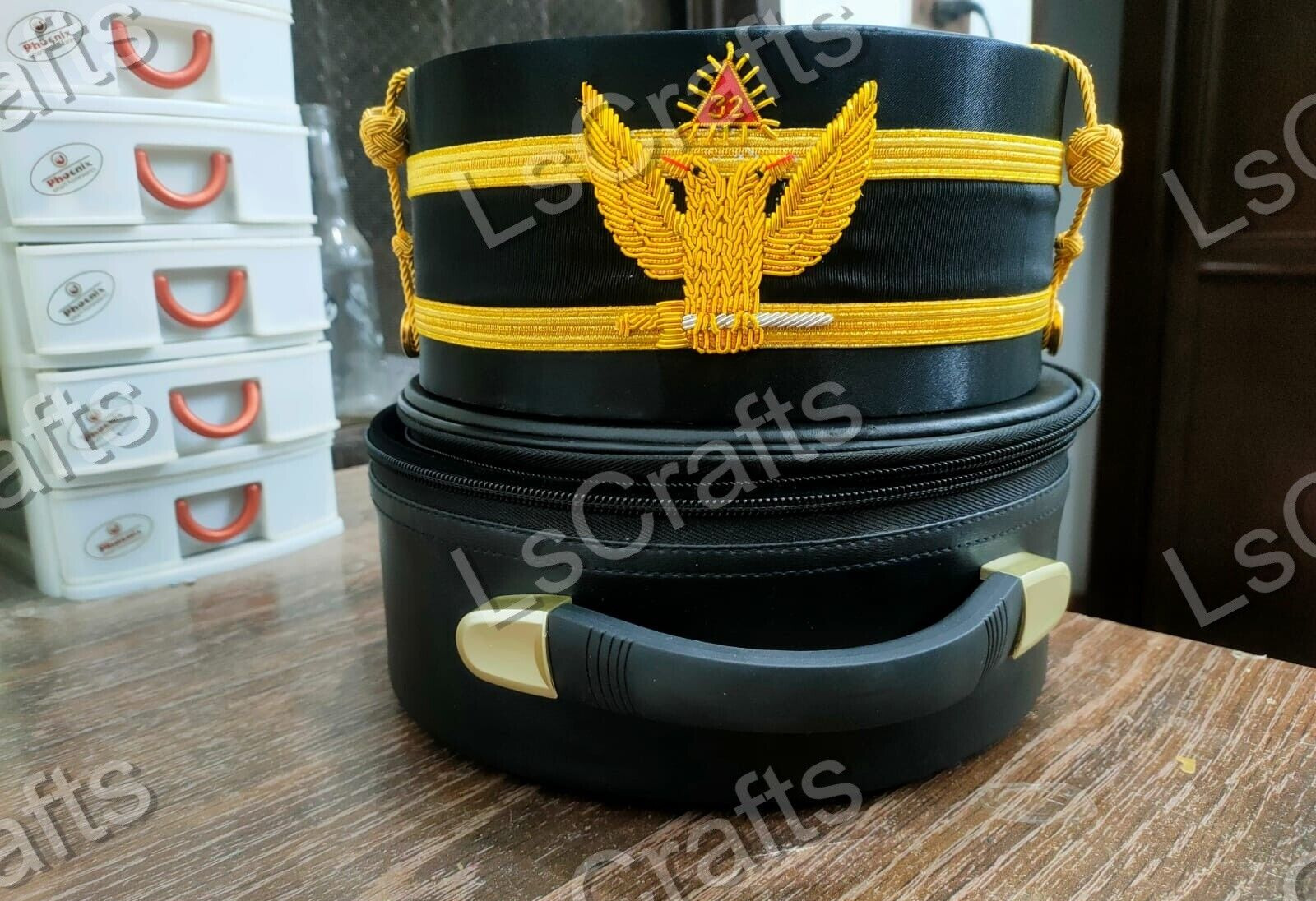 Masonic Regalia 32 Degree wings UP Crown Cap with Crown Case one set