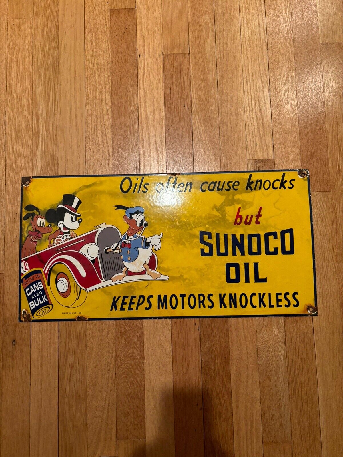 SUNOCO Vintage 1939 Porcelain Sign Gas DISNEY Pluto Donald Duck Mickey Mouse