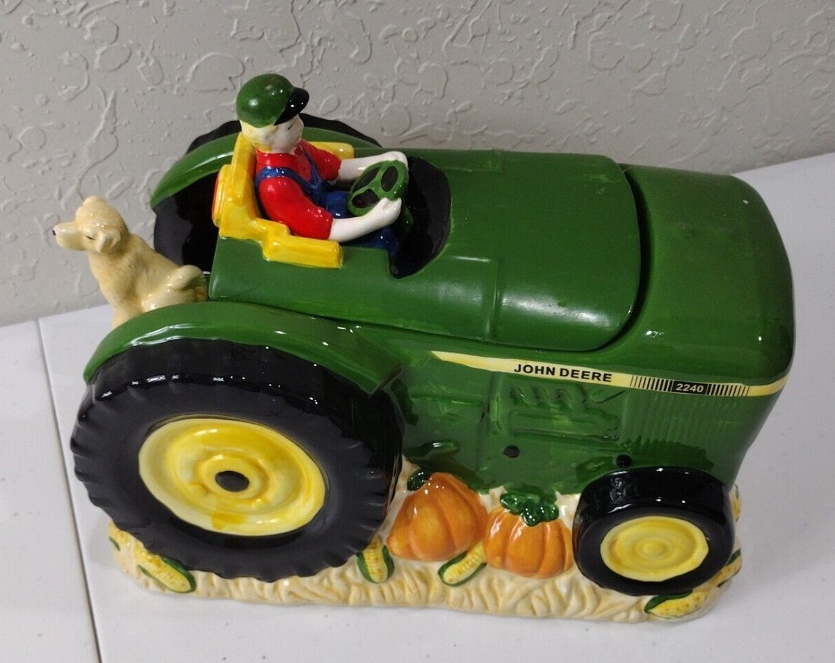 2002 Gibson John Deere Summer's Harvest Cookie Jar Tractor Farmer & Yellow Lab