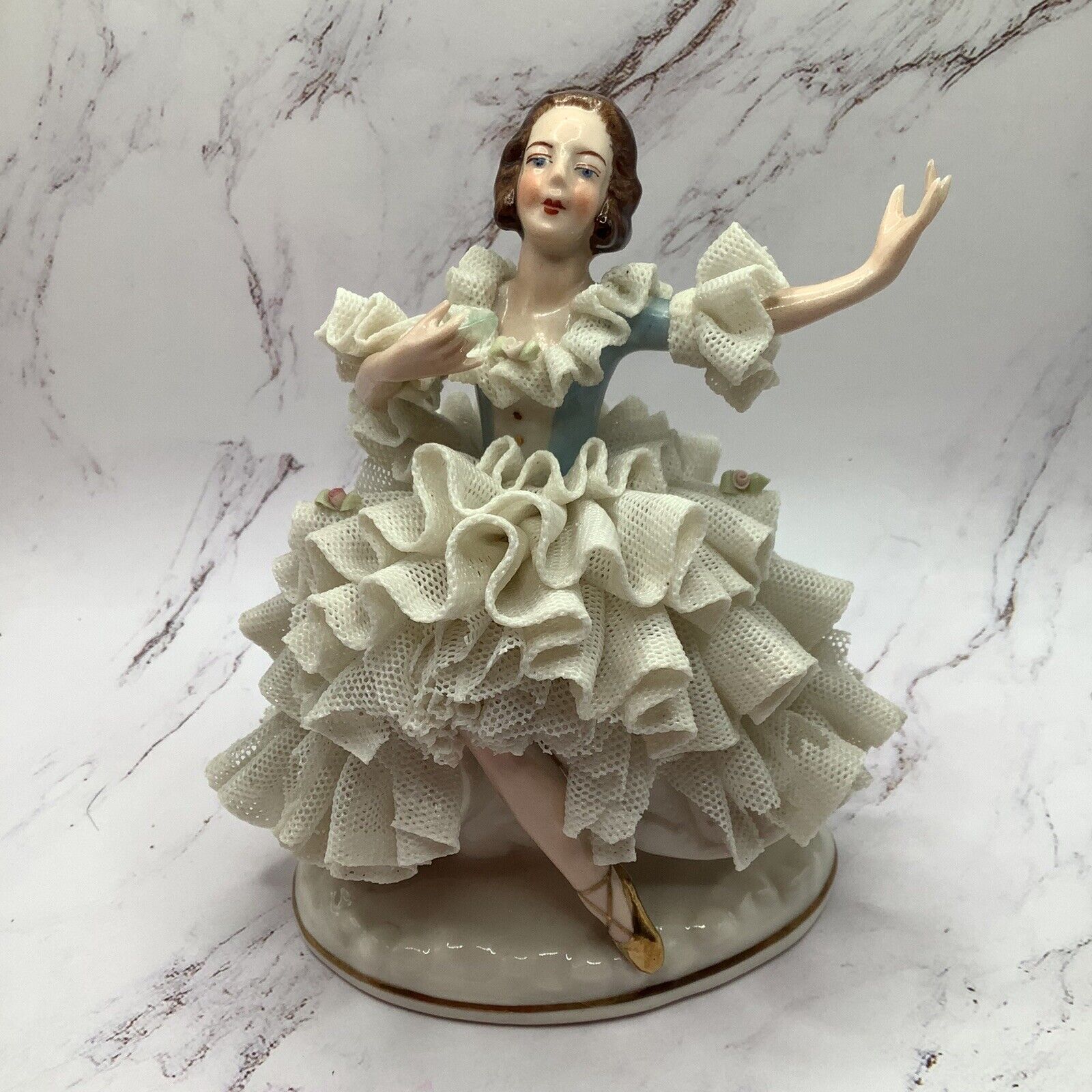 Antique Meissen Dresden Porcelain Lace Ballerina Figurine Made In Germany