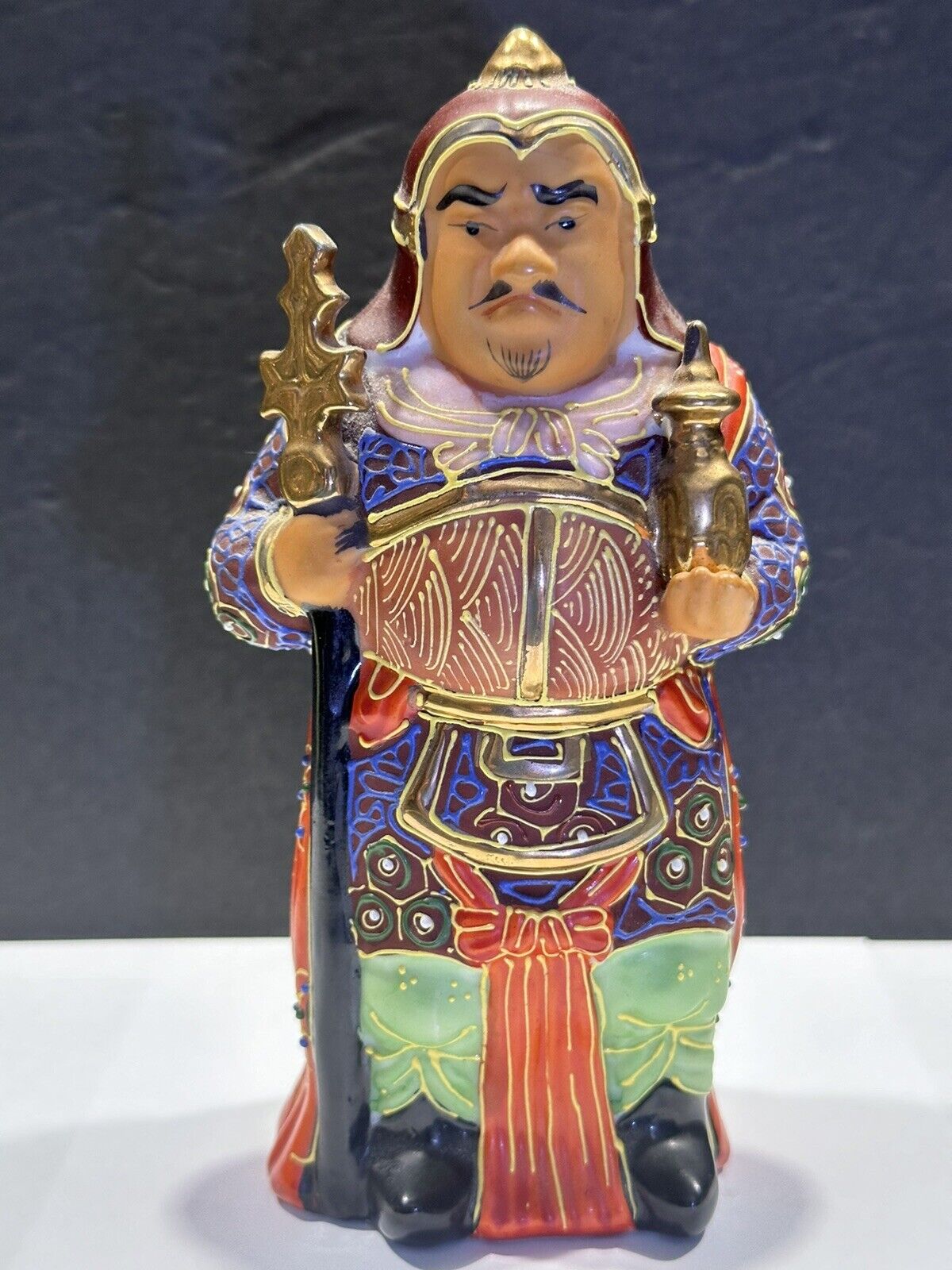 Vintage Japanese Kutani Figurine Porcelain - God Bishamonten - 6” Gold Plated