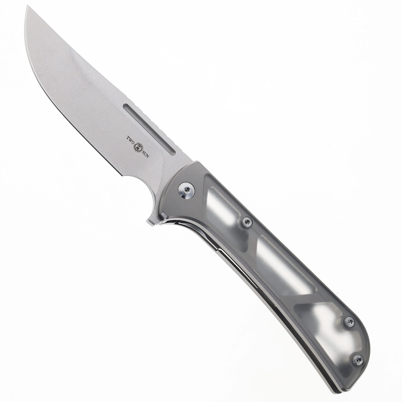 Two Sun Folding Knife Titanium Inlay Acrylic Handle N690 Plain Edge TS428-N690