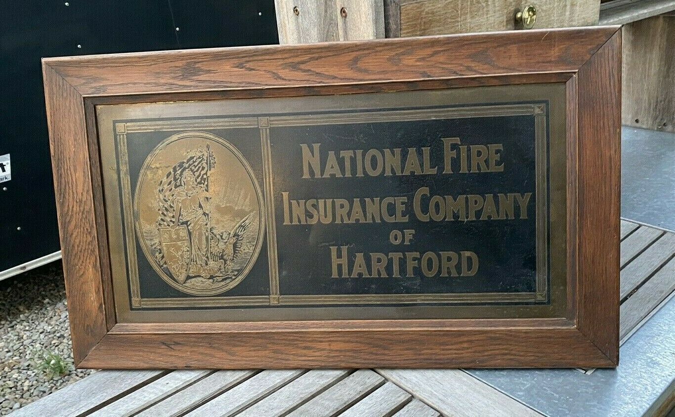 VINTAGE ANTIQUE NATIONAL FIRE INSURANCE HARTFORD ADVERTISING SIGN