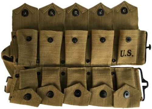 WWII U.S. Army M1923 M1 Garand Rifle 10 Pocket Canvas Belt Khaki