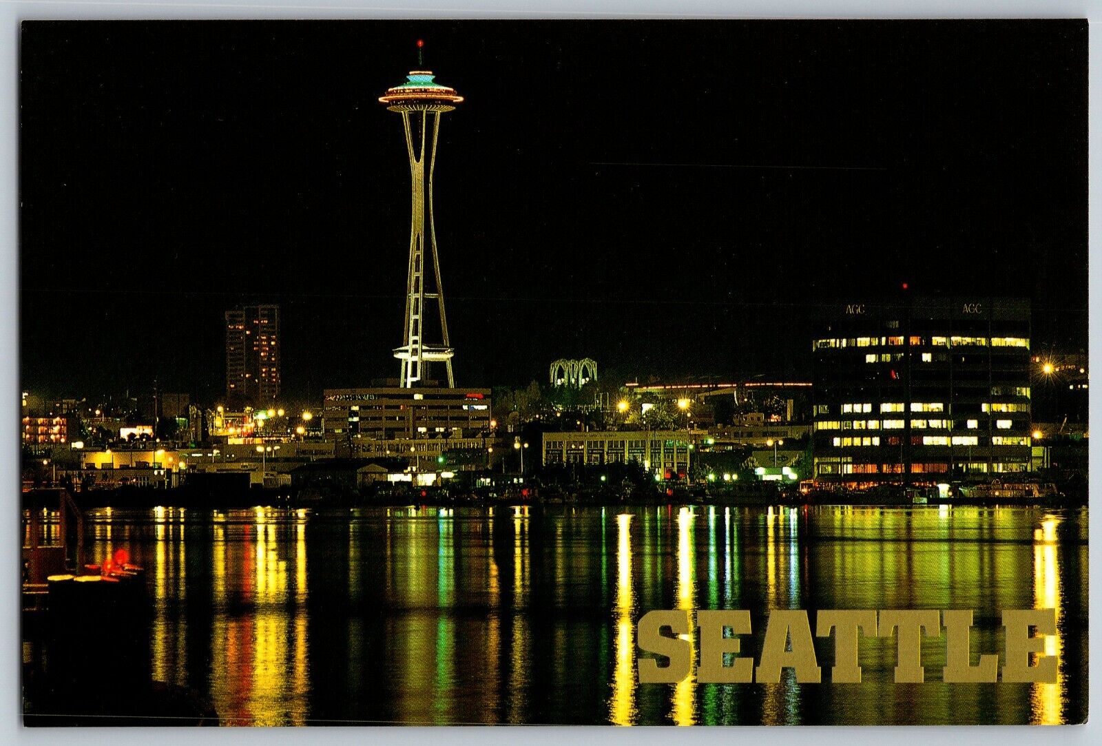 Seattle, Washington WA - Lake Union - Night View - Vintage Postcard 4x6