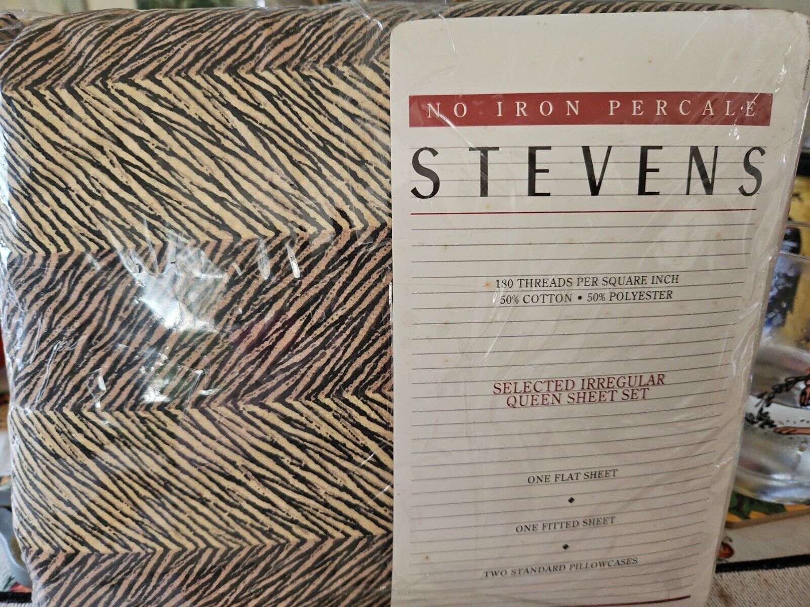Vintage Stevens No Iron Percale Selected Irregular Queen Sheet Set New