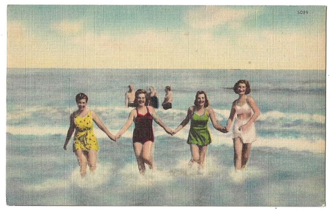 Bathing Beauties c1940\'s women in surf, beach scene