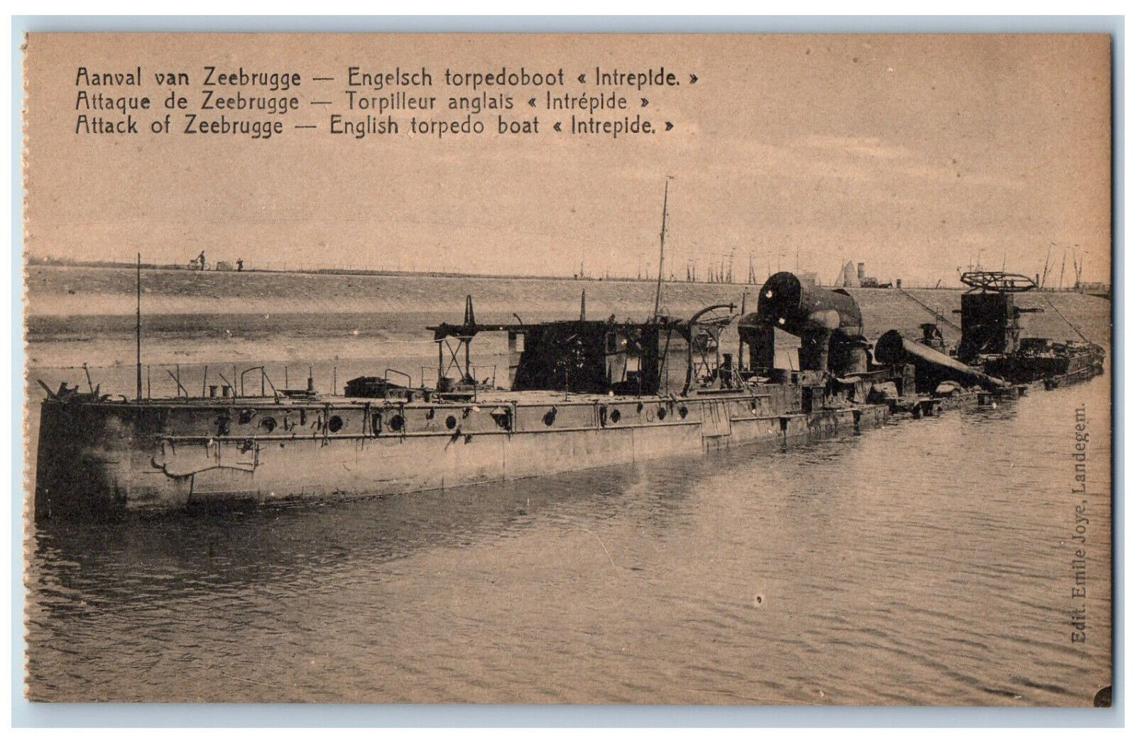Belgium Postard Attack of Zeebrugge English Torpedo Boat c1910 Unposted