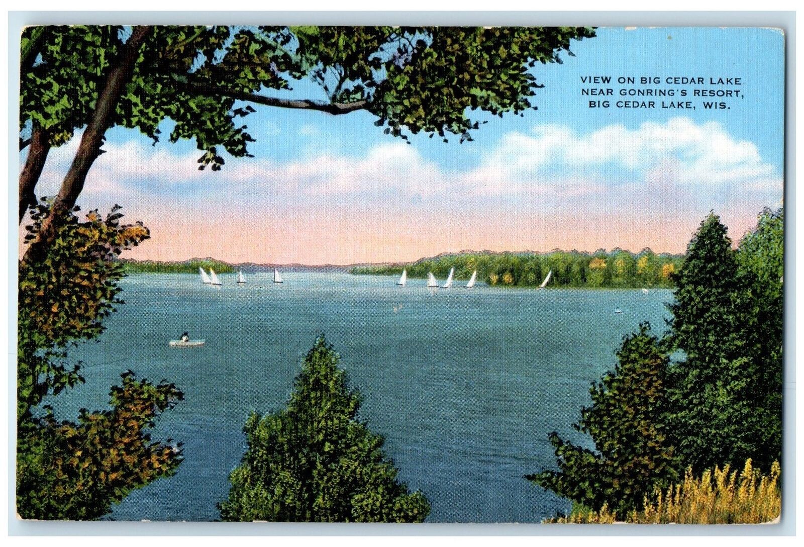 c1940's View On Big Cedar Lake On Gonring's Resort Big Cedar Lake WI Postcard