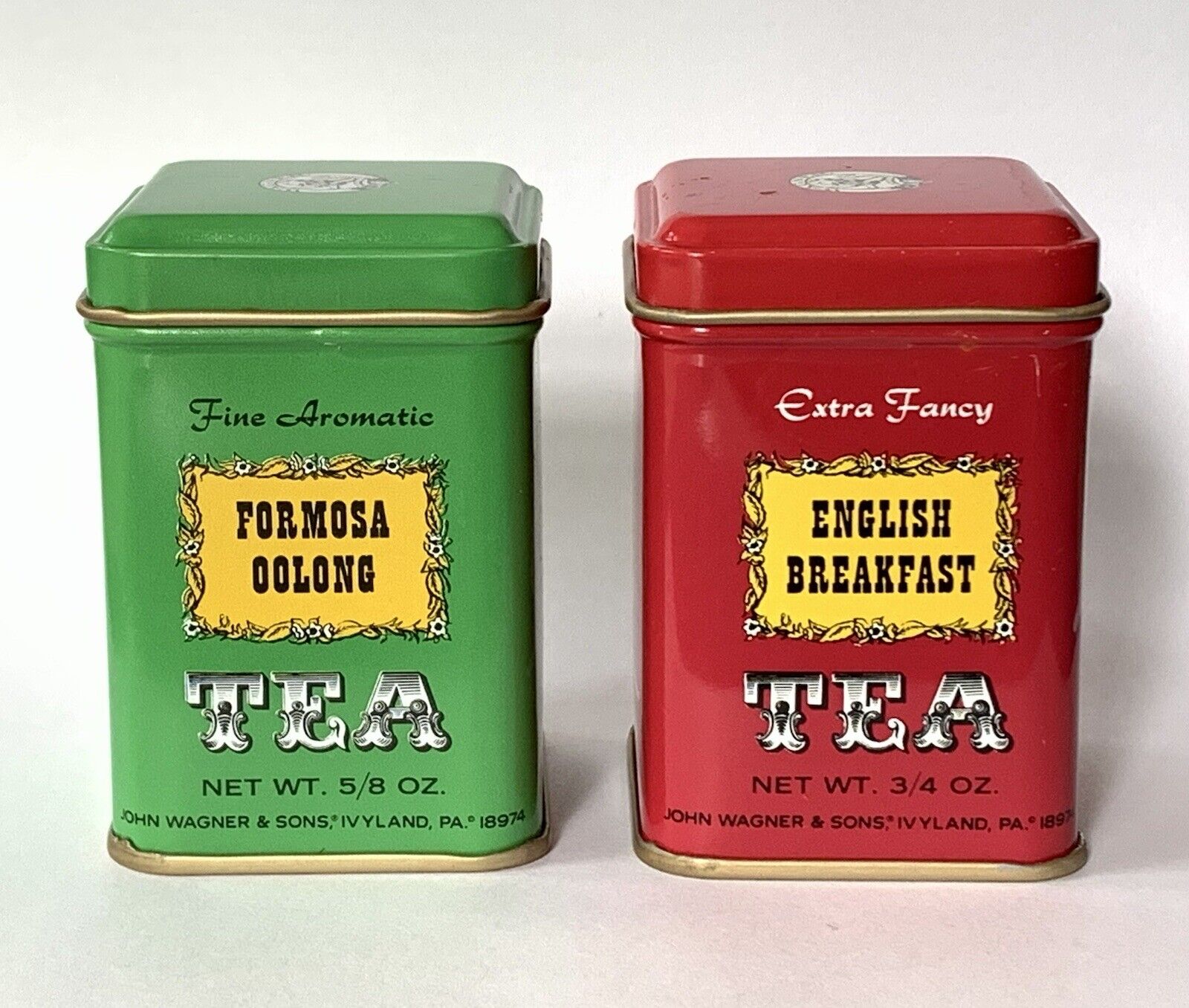 Vintage John Wagner & Sons Tea Tins Lot of 2 English Breakfast & Formosa Oolong