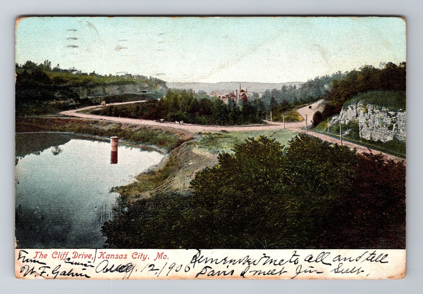Kansas City MO-Missouri, the Cliff Drive, Antique c1906 Vintage Postcard