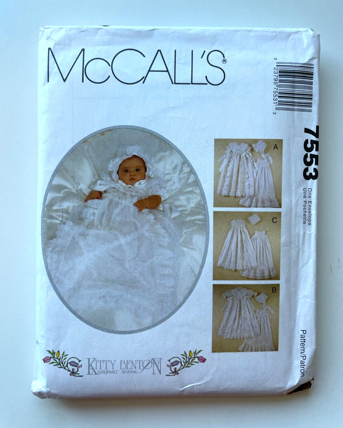 McCall\'s Sewing Pattern 7553 Infant Christening Gown, Kitty Benton, Uncut/Unused