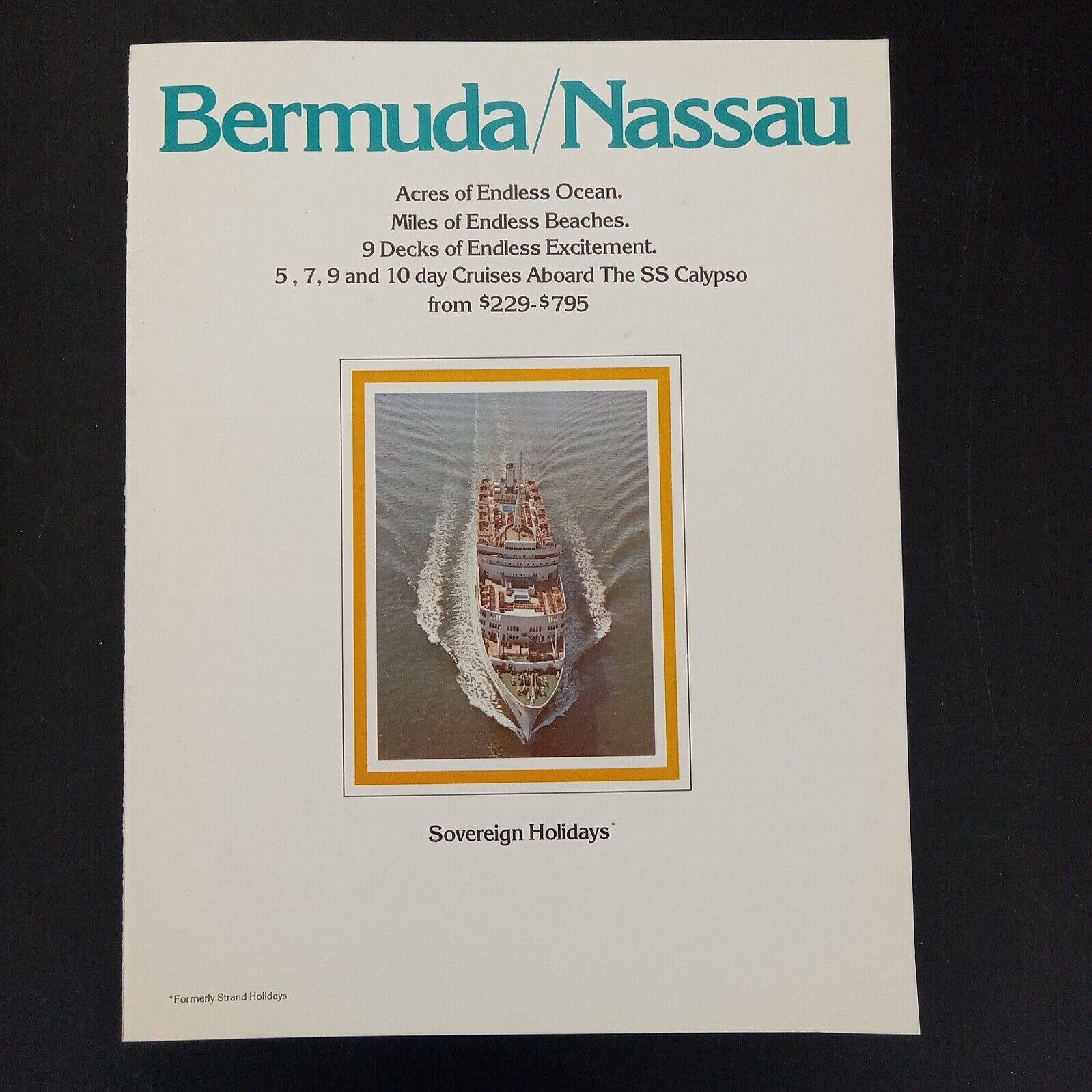 SS CALYPSO Sovereign Holidays Cruise Line Brochure Bermuda Nassau Rates