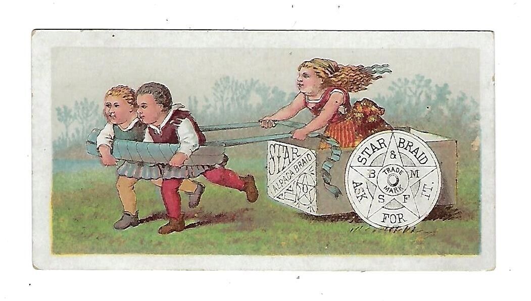 c1890's Trade Card Star Braid, Alpaca Braid, Children Playing Chariot