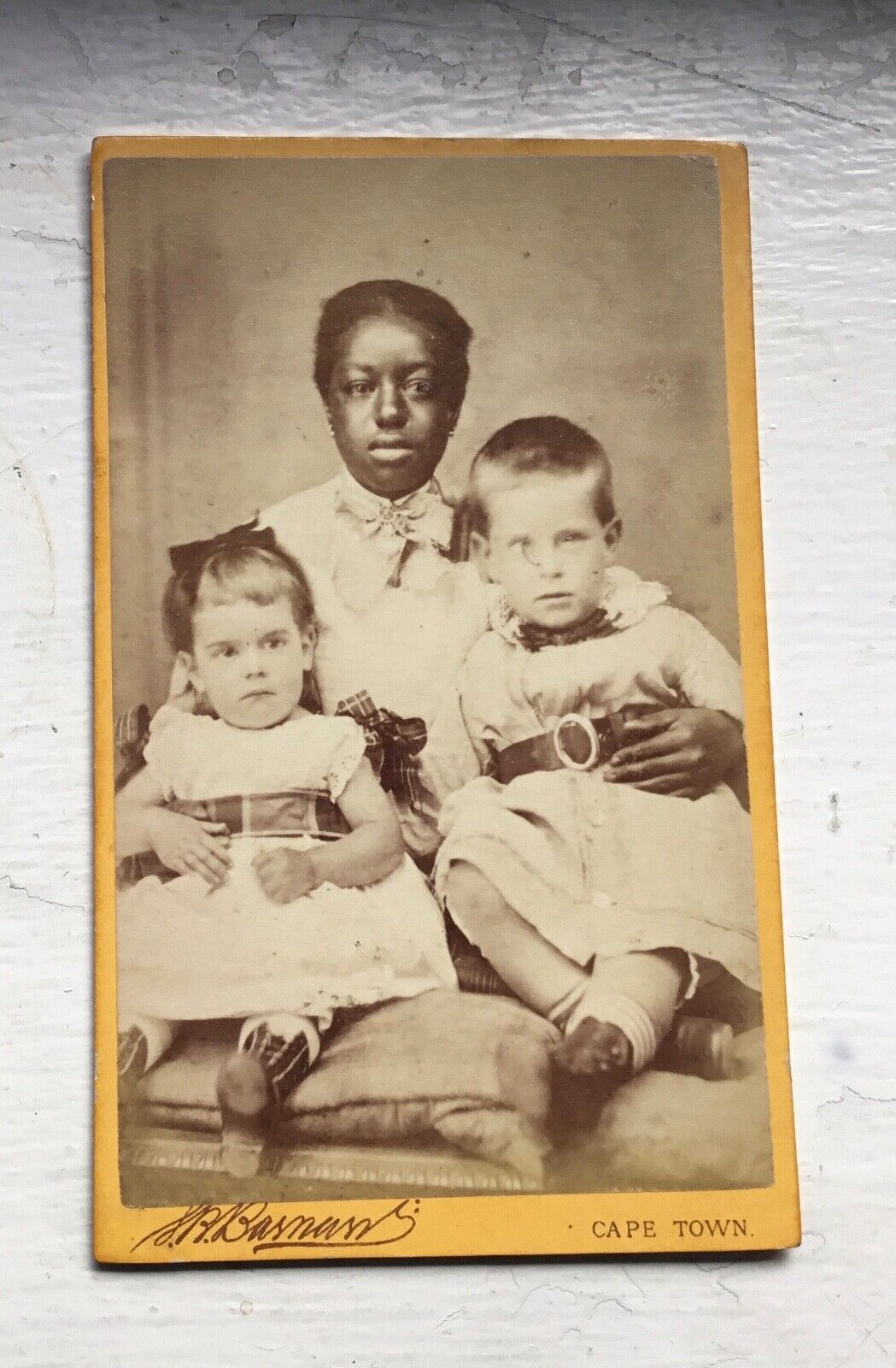 Antique CDV Cape Town Black Woman & 2 children nanny
