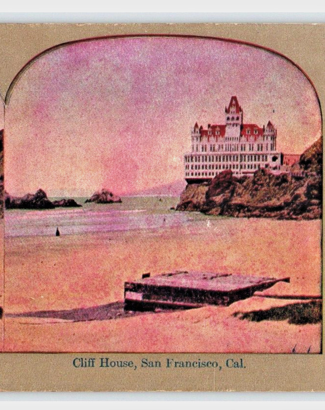 Antique 1910s Cliff House San Francisco California Stereoview Photo hand tint