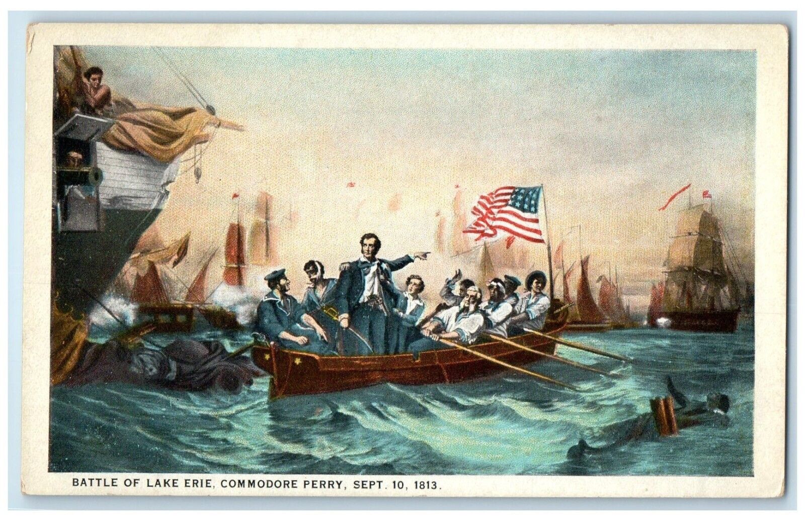 c1930's Battle Of Lake Erie Commodore Perry Sept 10 1813 Vintage Postcard