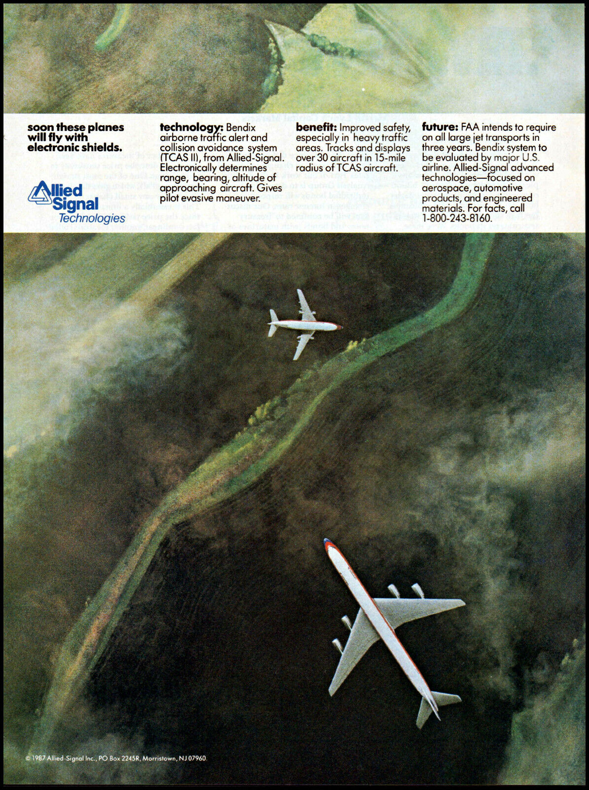1987 U.S. Airplanes Bendix Allied Signal Tech vintage photo print ad ads50
