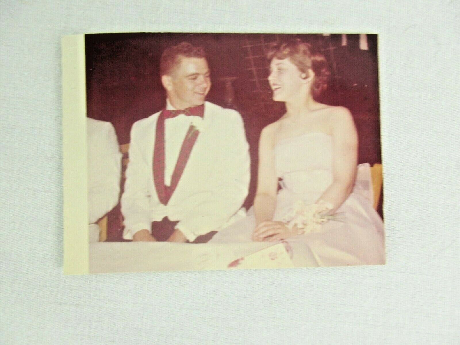 Vintage Color Snapshot Prom Dress Tuxedo Man Smile Pretty Girl Photograph