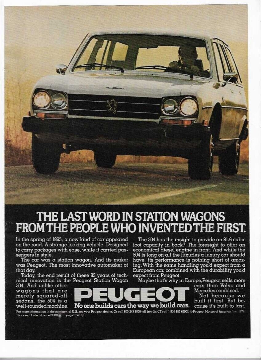Peugeot Station Wagon 1978 Old Vintage Print Advertisement