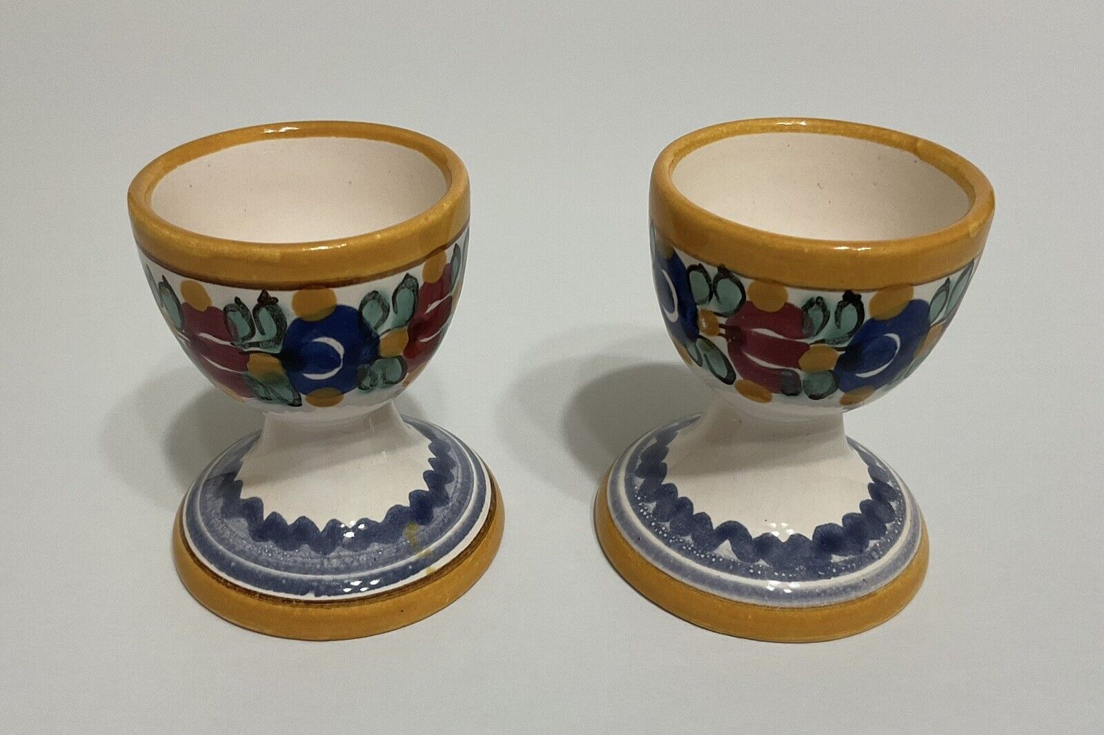 Vintage Modra Signed 581 P Two Hand-Made Floral Egg Cups