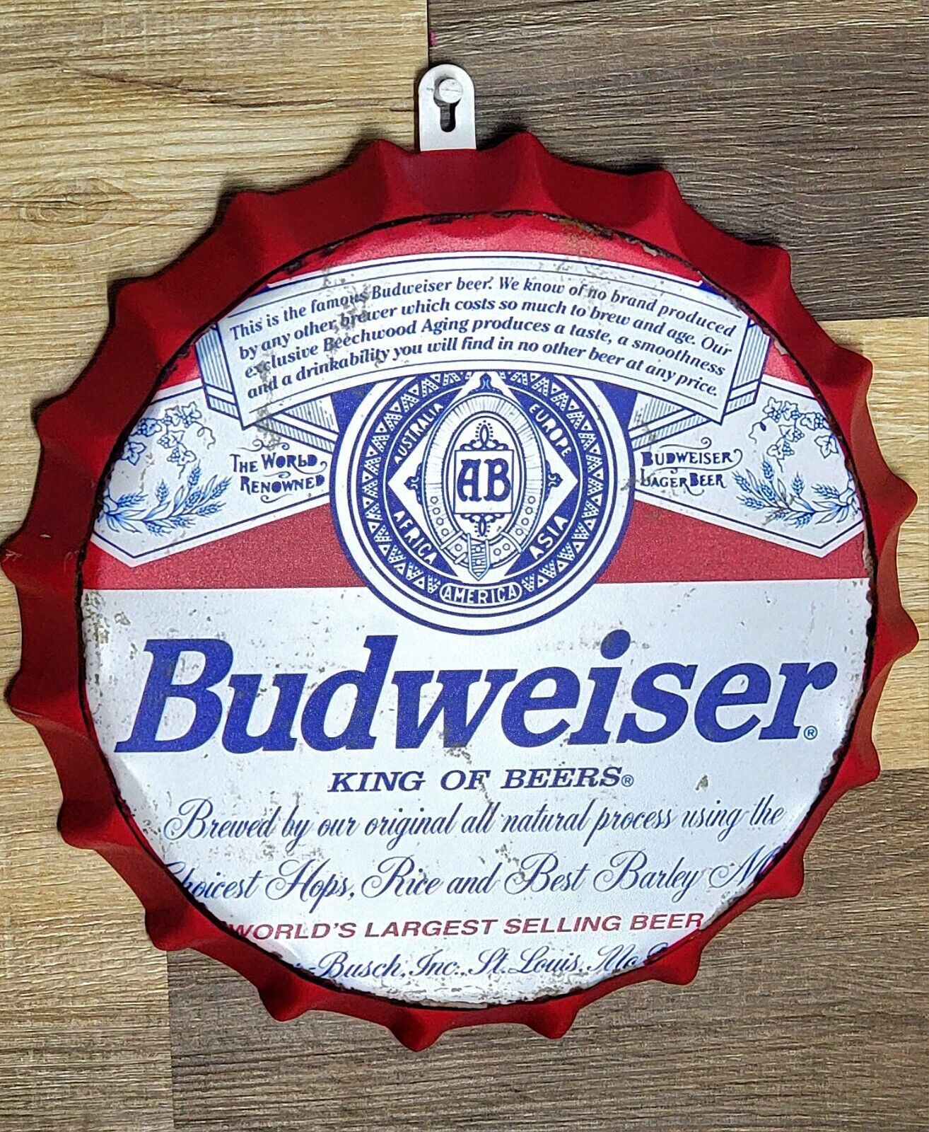 Budweiser King of Beers Bottle Cap Tin Sign Man cave Bar Decor Metal Signs