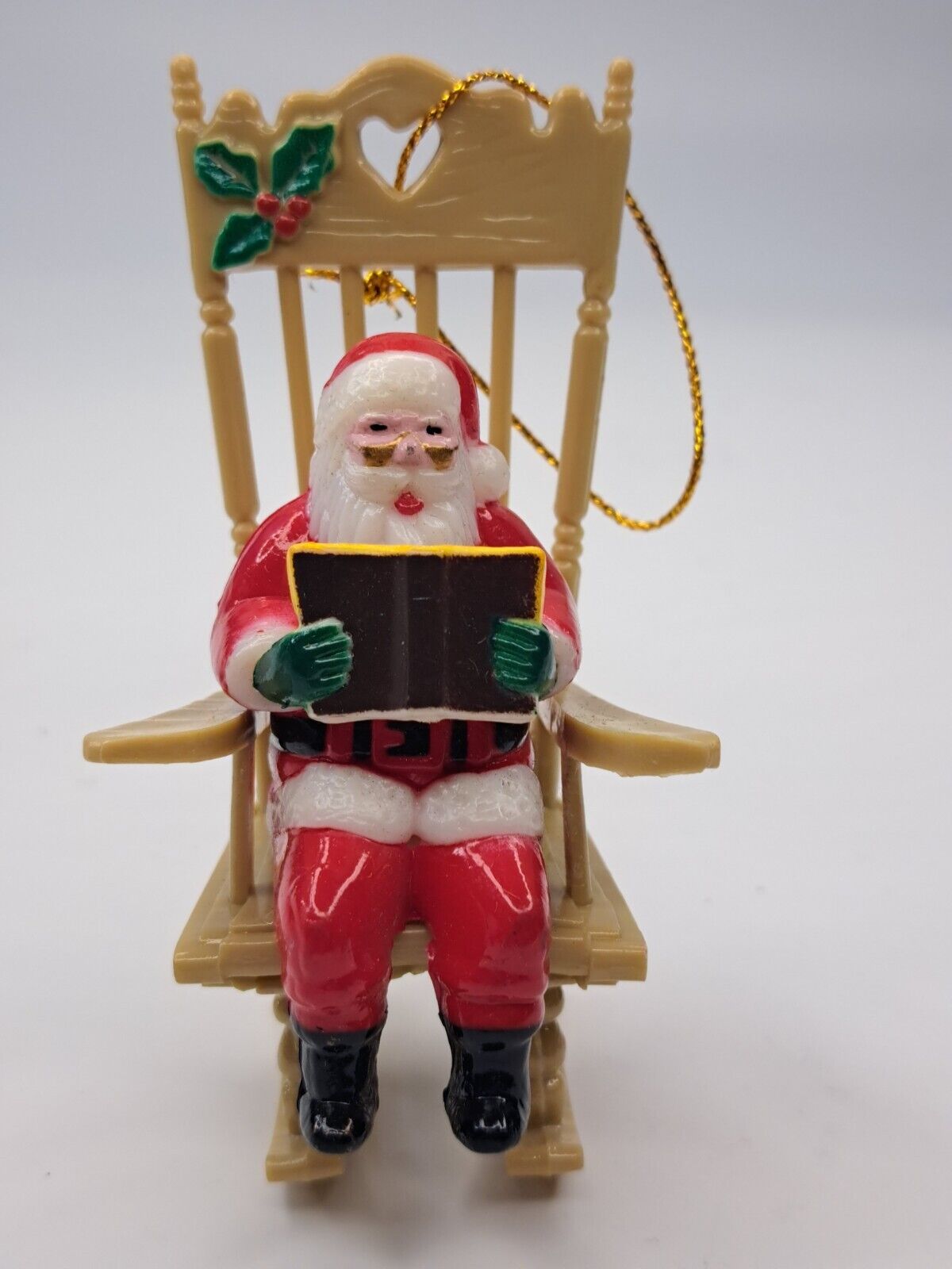 Vintage Plastic Santa In Rocker Christmas Tree Ornament