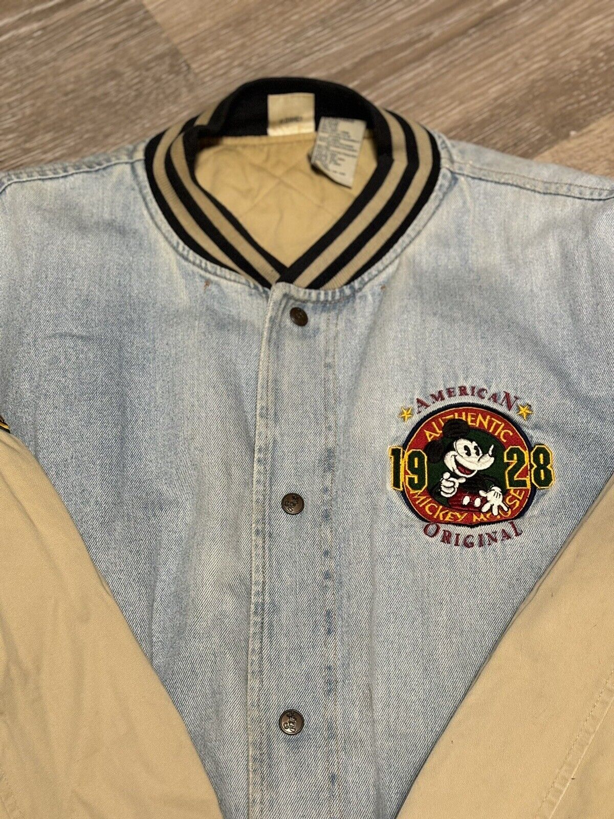 Vintage Mickey Mouse 1928 League Mens Size XXL Denim Varsity Jacket 2XL 90’s