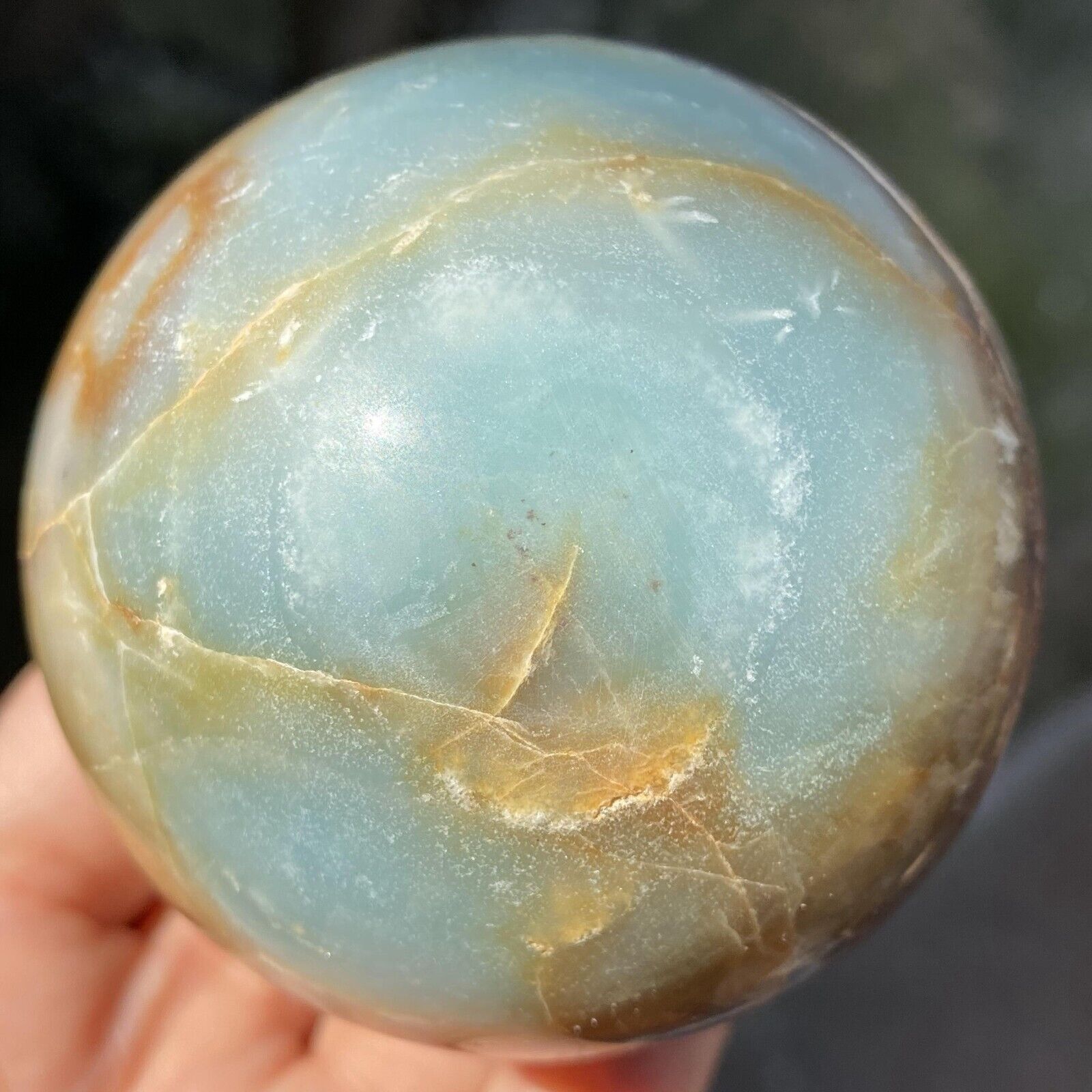 355g Natural Caribbean Calcite Sphere Crystal Ball Quartz Healing Reiki