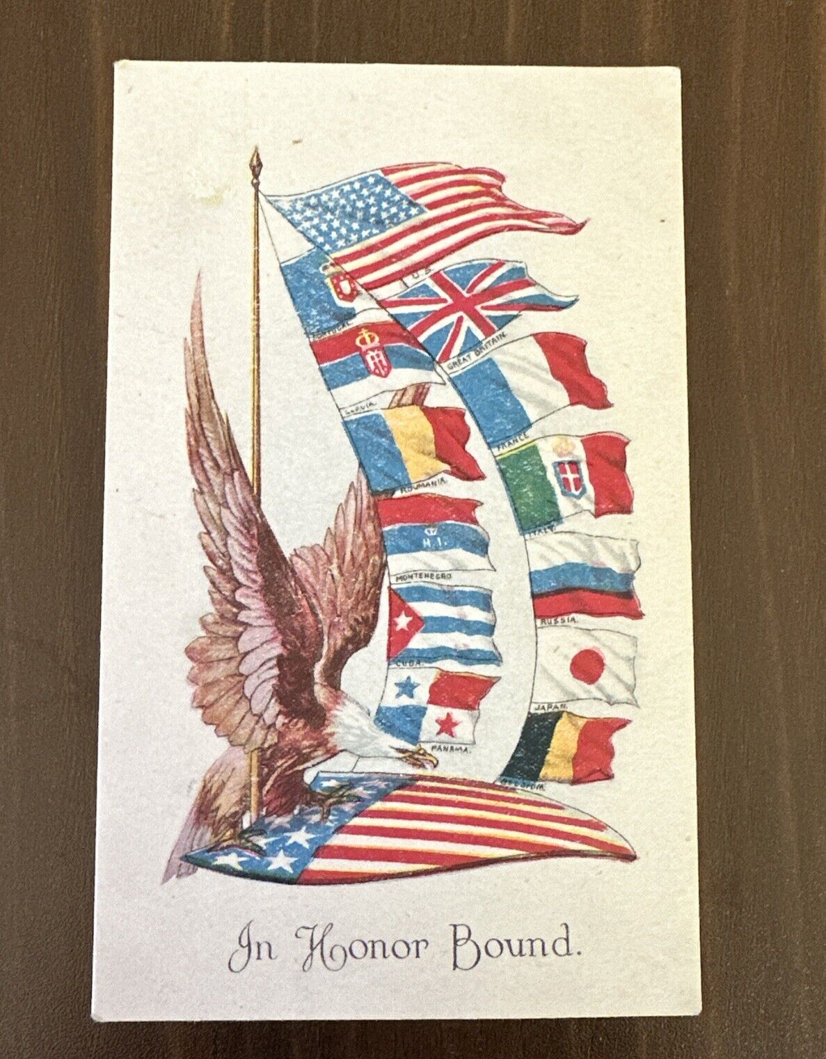 In Honor Bound US and WWI Allies Flags Bald Eagle IPCC IPCN Postcard