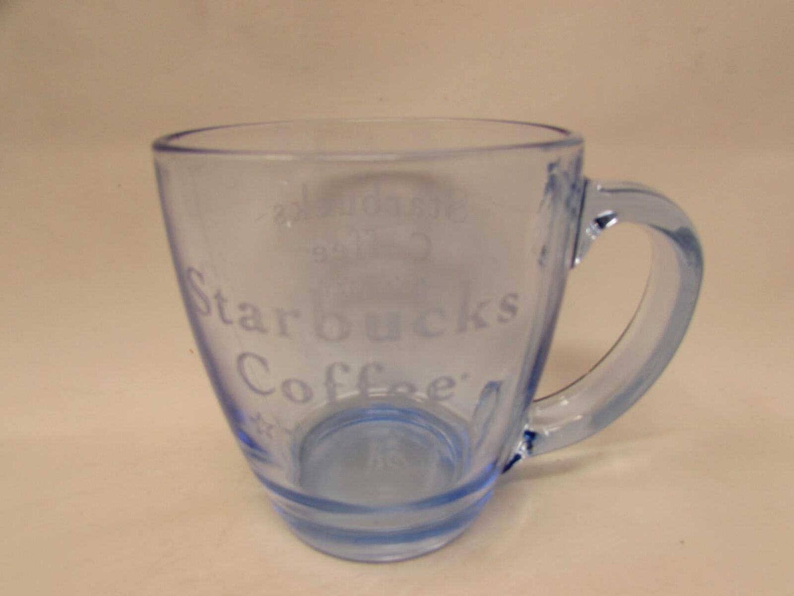 Starbucks Clear Blue Tinted Etched Glass 15.5oz Coffee Mug Cup Barista