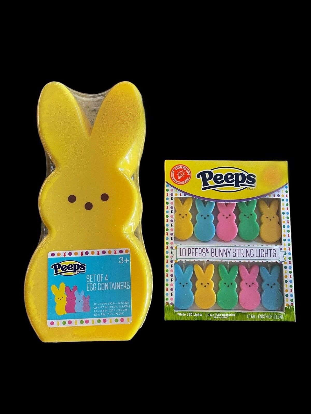 4 Peeps Bunny Egg Candy Nesting Containers & LED String Light Set Decor NEW HTF