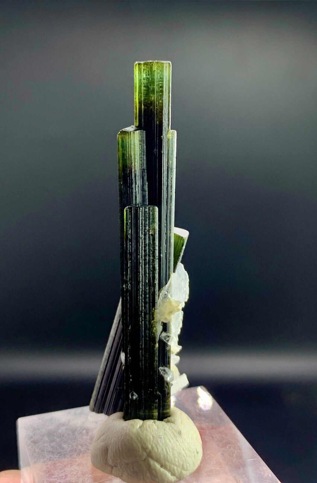 6.1  Gram. Very Beautiful Terminated Natural Green Cap Tourmaline Crystals.
