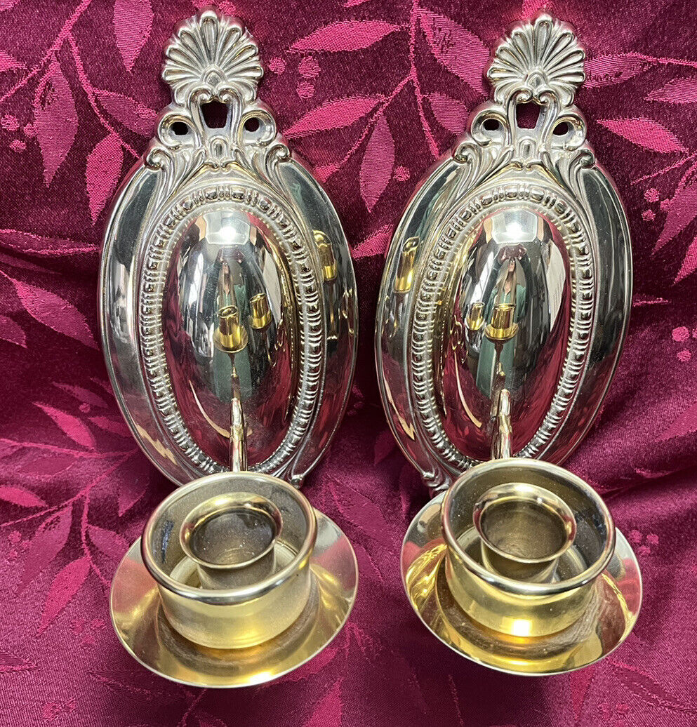 Vintage Pair of Brass Wall Candle Holder Sconces.