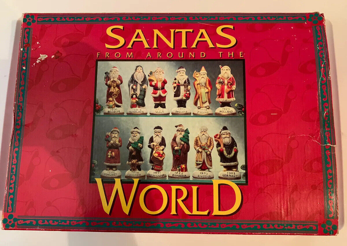 Santas From Around the World Dated Porcelain Bisque Figurine Set in Box