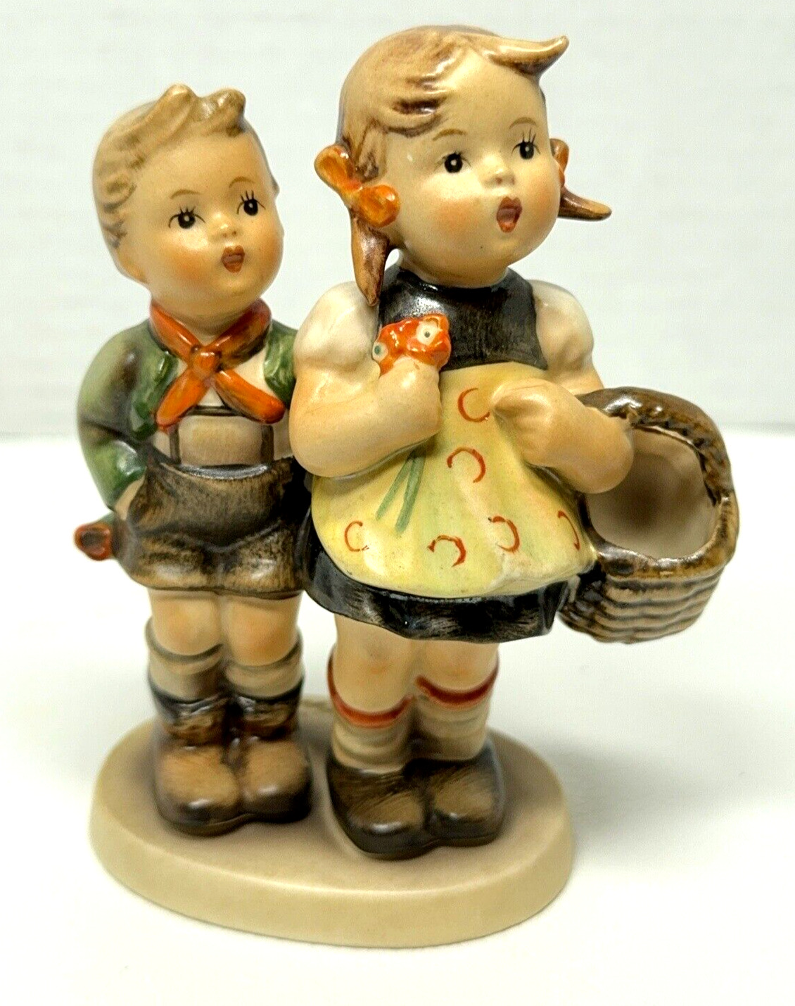 MJ Hummel Figurine To Market Boy Girl Basket Flowers Western Germany 1960 - 1972