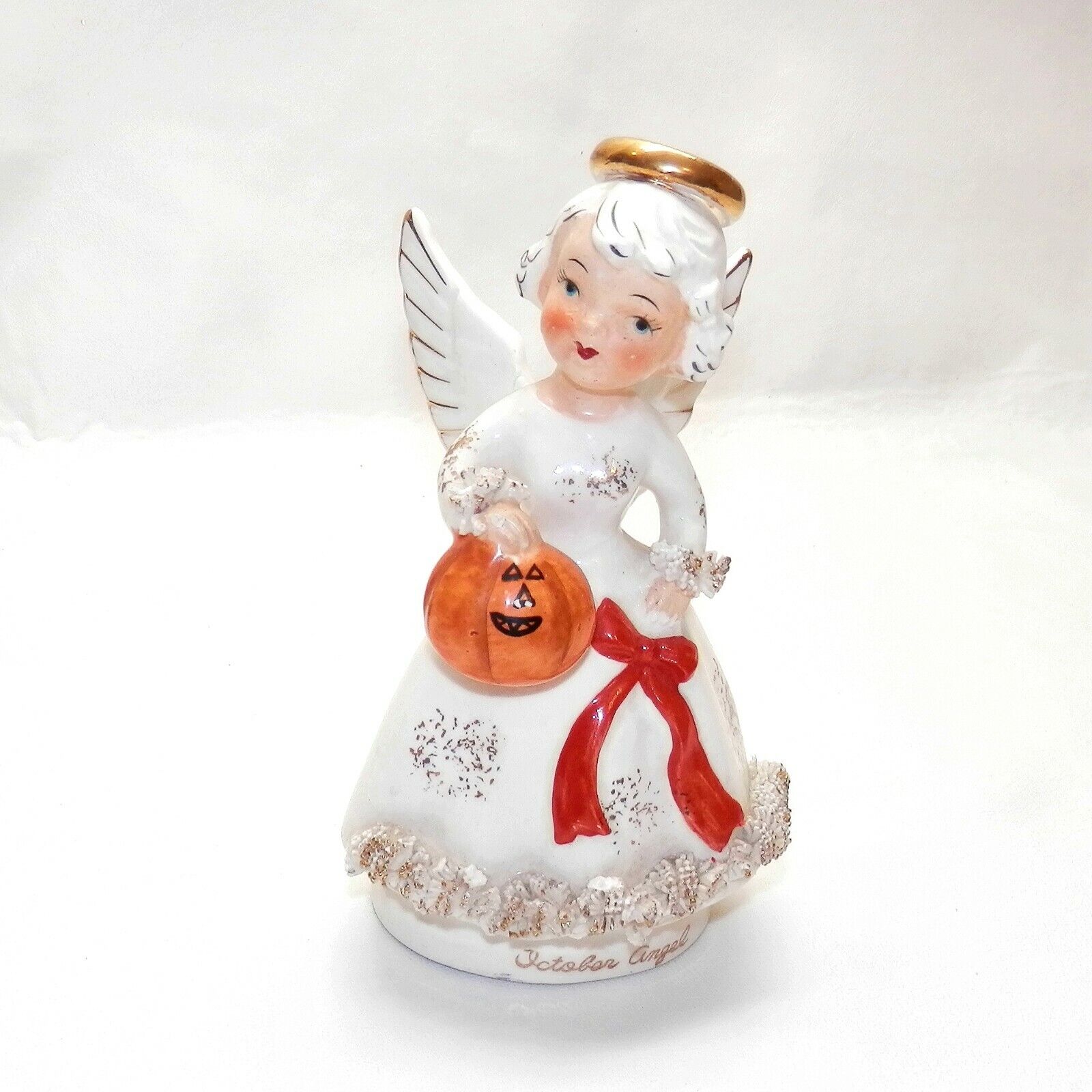 Vintage Ucagco Japan October Birthday ANGEL figurine Jack o\' lantern Halloween