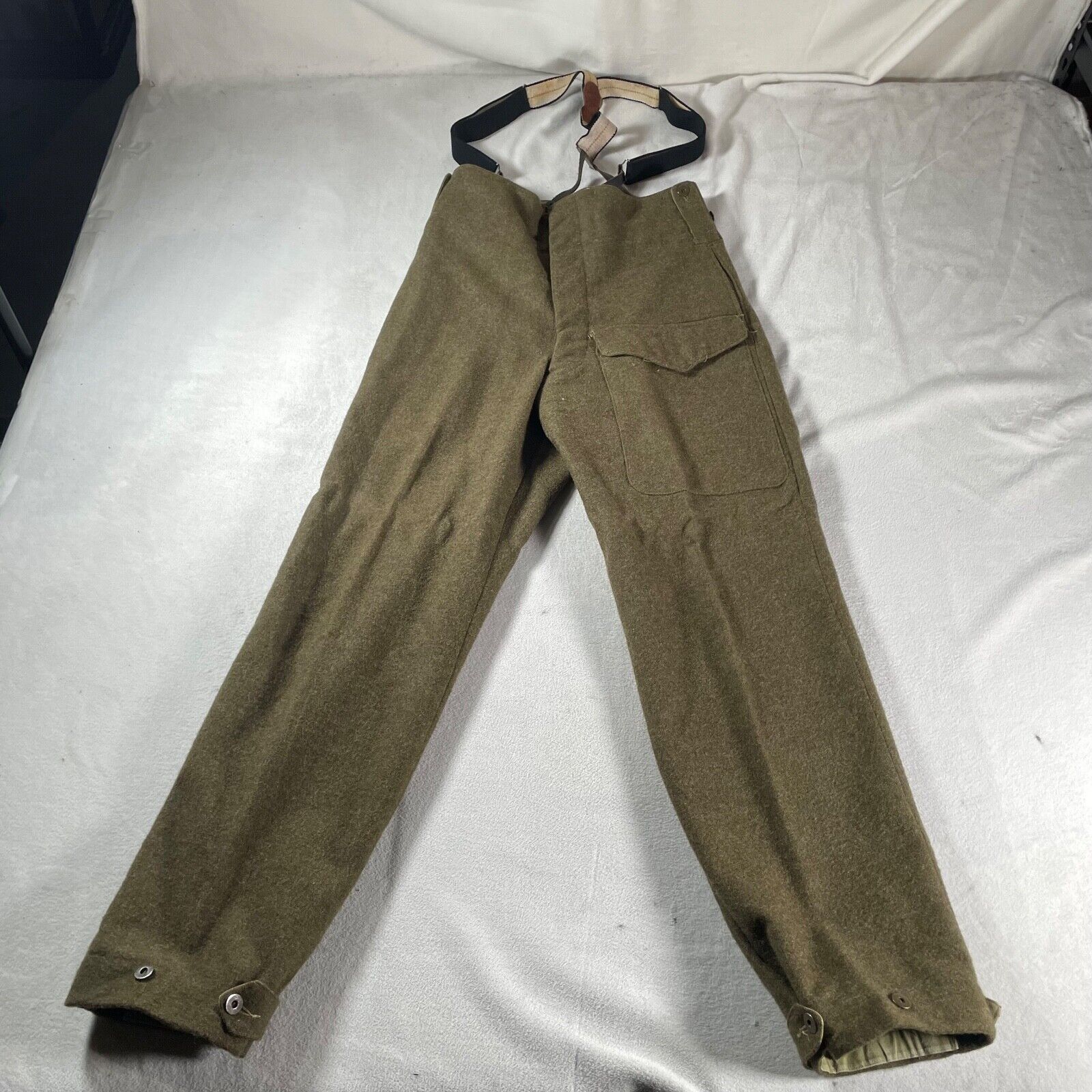 Vintage US Navy WW2 Bibs 32x32 Green Overall Deck Pants Military Wool Size 10