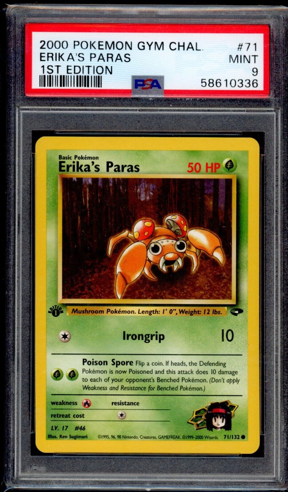 PSA 9 Erika's Paras 2000 Pokemon Card 71/132 1st Edition Gym Challenge