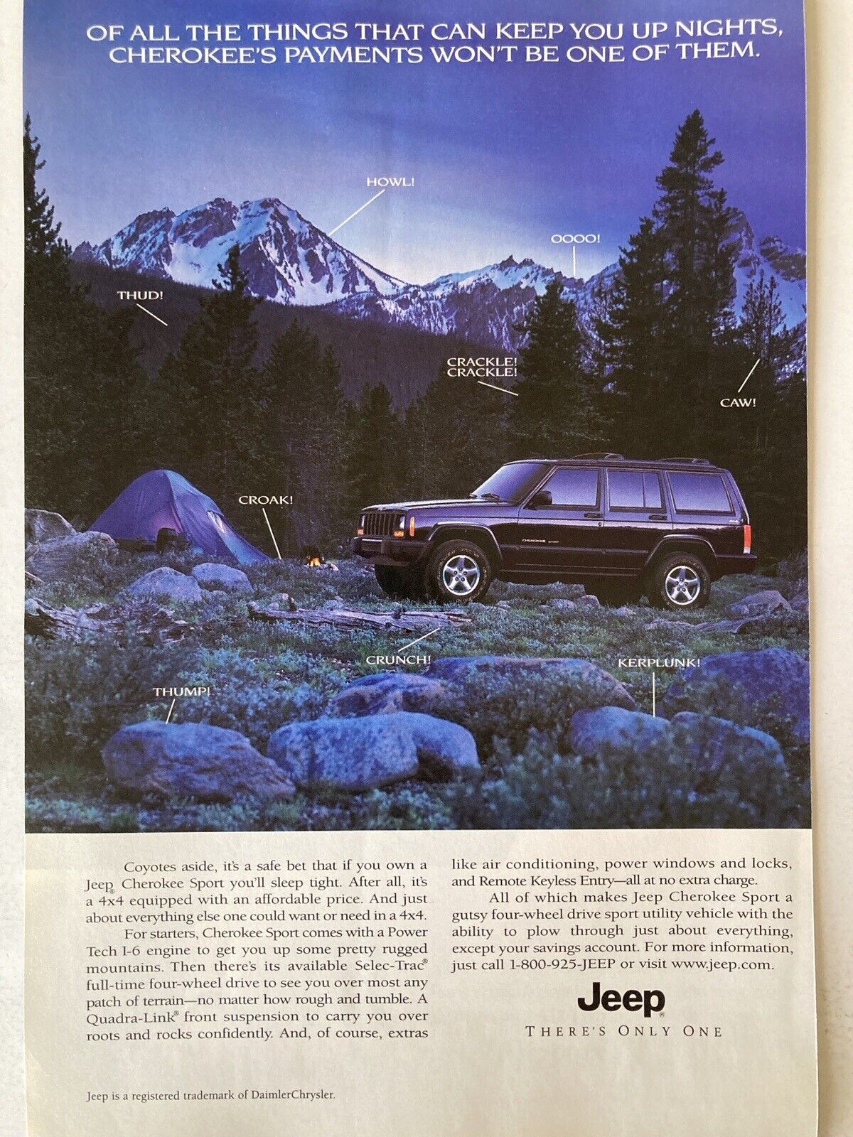 1999 Jeep Cherokee Sport Print Ad 4x4 SUV