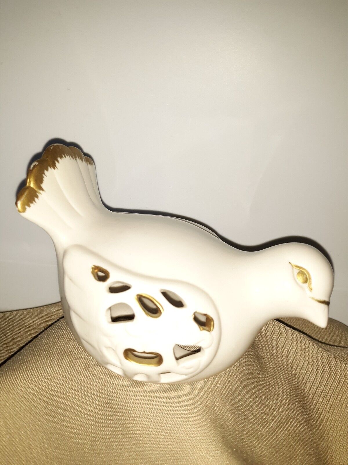 Vintage White Dove Figurine Accented with Gold Accent Ceramic Love Bird