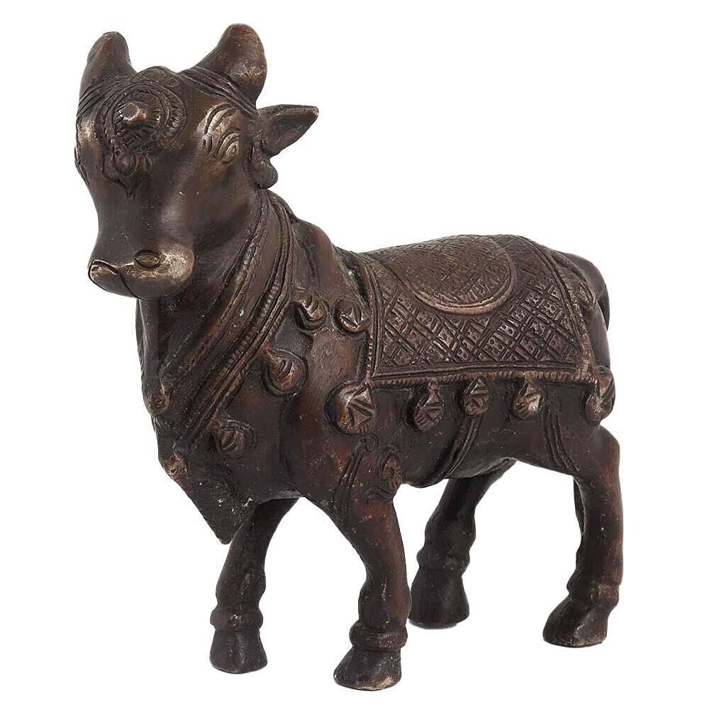 Handmade Antique Finish Decorative Brass Standing Cow Nandi Figurine Statue
