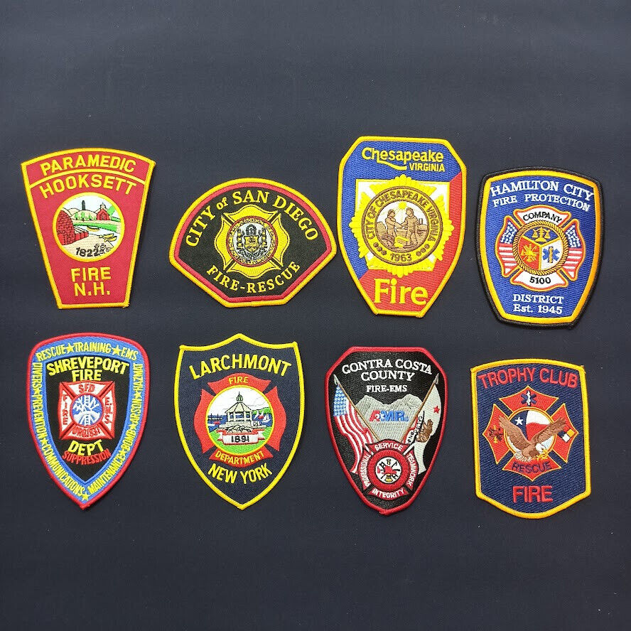 Lot of 8 Fire Rescue Dept. Patches FD EMS New York Texas San Diego Set 1