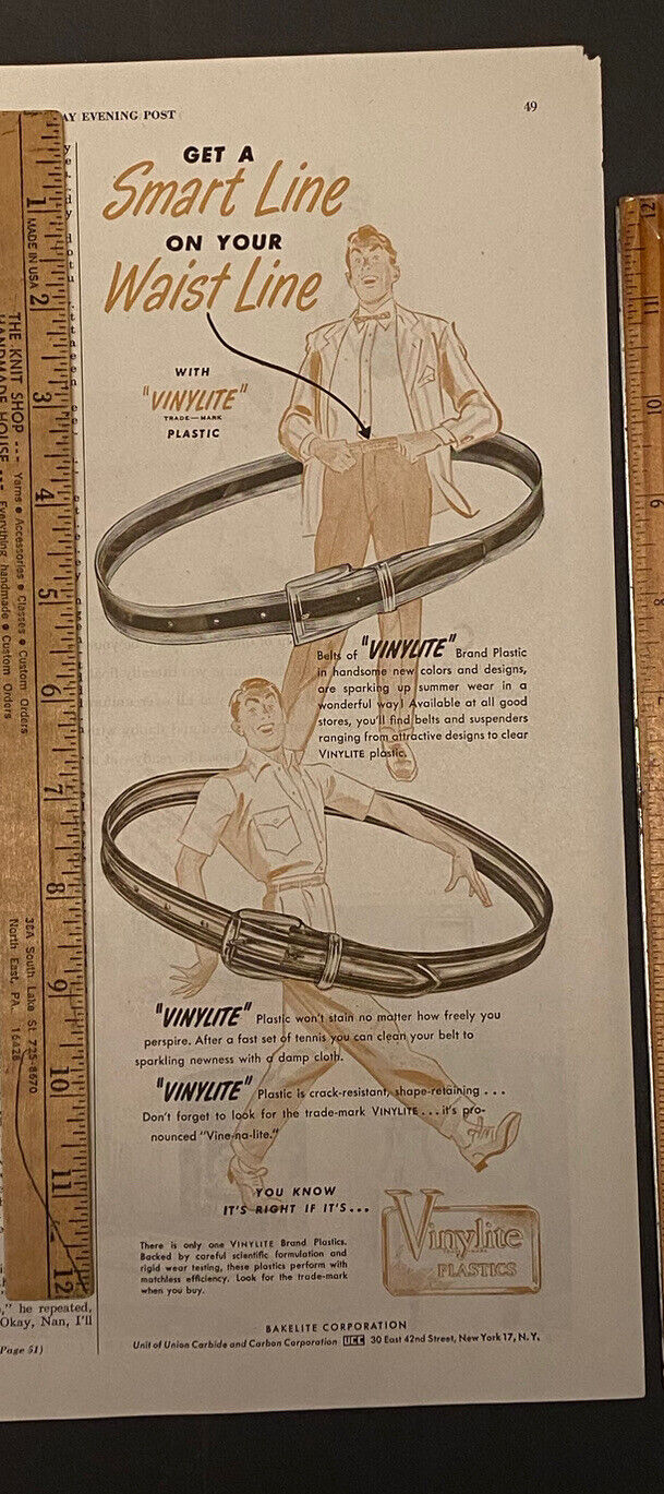 Vintage Print Ad Vinylite Plastic Belts Work Leisure Business Man 1940s Ephemera